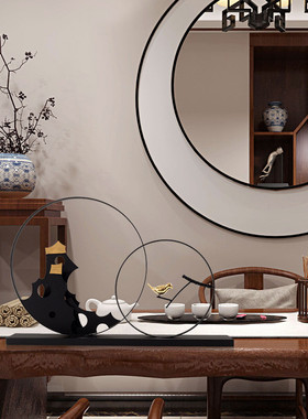 热销房间新中式假山铁艺金属艺术品摆件样板现代酒店客厅玄关软装