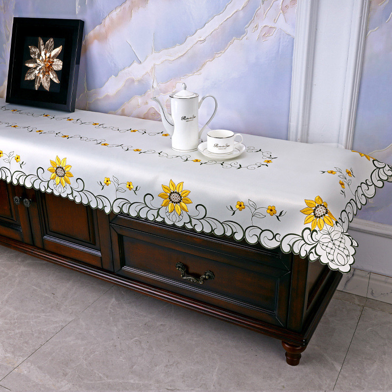 简欧北欧欧式茶几电视柜镂空桌旗餐垫刺绣鞋柜巾盖布长条桌布 - 图0