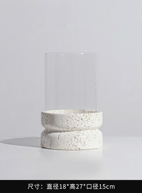 样板房石洞轻奢玻璃花器花瓶售楼处酒店红白色藤编花艺桌面摆件