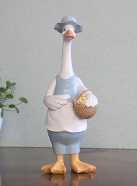 外贸工艺品庭院花园北欧装饰蓝色鸭子家居摆件创意树脂工艺品