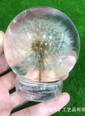 热销爆蒲公英新品款玻璃球树脂滴胶蒲公英球摆件65mm透明水晶球工