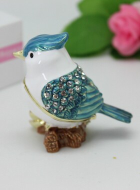 创意小礼品珐琅彩小鸟装饰盒货源桌面金属首饰盒创意小摆件