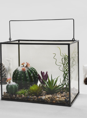 大号金属镶嵌玻璃花房风灯田园种植多肉摆件容器玻璃花盆花房