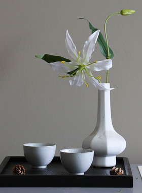 新中式简约花艺仿真陶瓷花瓶托盘样板间酒店客厅餐厅艺术软装摆件