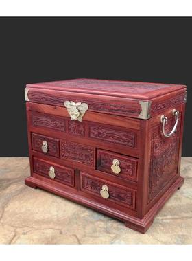 老挝大红酸枝锦上添花珠宝箱红木首饰女生收纳盒花开富贵生日礼品