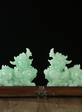 适用招财玉石貔貅摆件一对客厅玄关装饰品家办公室摆设店铺开业礼