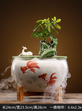 创意招财流水摆件倒流香客厅桌面办公室室内加湿鱼缸摆设开业礼品