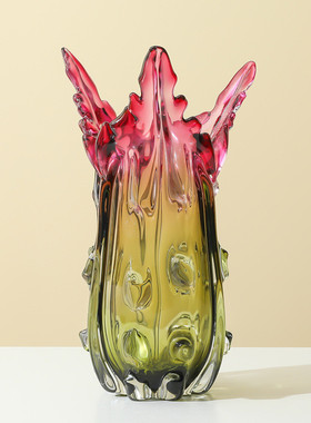 居家欧式网红粉色玻璃花瓶水果盘插花器新品客厅套装饰品摆件