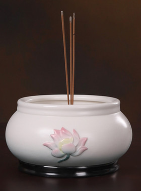 慈玉阁德化陶瓷莲韵香炉居家用供奉佛前香插炉焚香炉莲花香炉摆件