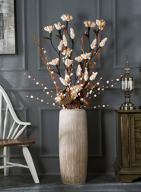 插花浅色软装景德镇陶瓷落地花瓶客厅现代简约干花大号装饰品摆件