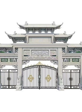 三门七楼花岗岩芝麻白石牌坊景区大路石牌建设楼安装石头大门厂家