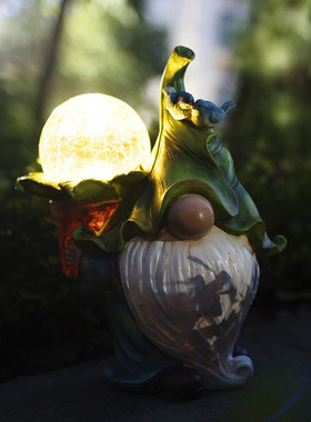 树脂花园树脂摆件小矮人呼啦圈无脸老人太阳能工艺品装饰玻璃球灯