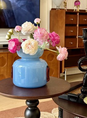 晴天蓝色法式北欧ins风艺术琉璃郁金香仿真花瓶花艺高级感软装摆