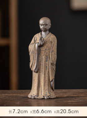 禅意紫砂小和尚摆件家居复古茶茶台桌面茶宠茶室空间装饰造像摆件