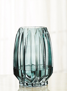 竖简约棱玻璃花瓶创意彩色透明百合花器客厅大号水养插花花瓶包邮