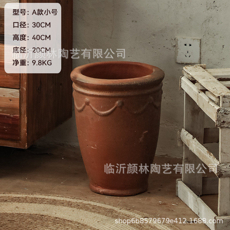 敞口栽树花盆高筒盆加厚复古陶盆乡村景观盆民俗装饰大花盆高盆粗,淘宝优惠券,粉丝福利购,淘宝优惠卷