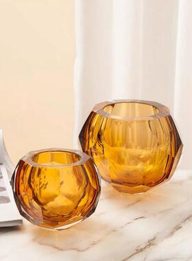 热销软装水晶玻璃花瓶摆件客厅插花样板间琉璃烛台轻奢现代简约饰