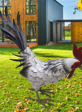 铁艺创意家居家禽户外庭院摆件白色公鸡模型金属工艺礼品批发