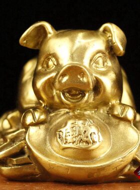 纯黄铜小福猪摆件铜猪摆设猪十二生肖金钱猪家居装饰品工艺品摆件