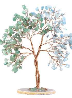 创意水晶同心树树能量碎石水晶玛瑙片底座工艺品桌面装饰摆件