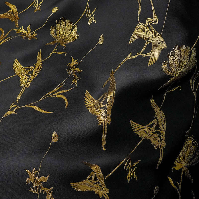 复古黑金花鸟提花旗袍时装面料质感浮雕中式马甲色织花束装饰布料,淘宝优惠券,粉丝福利购,淘宝优惠卷
