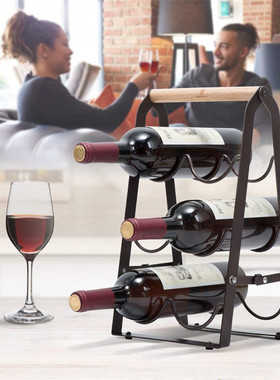 直供桌面红酒架葡萄酒收纳置物架铁木创意结合可折叠红酒架子