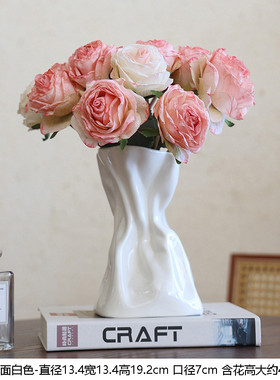 花瓶大口径仿真花玄关餐桌干花桌面奶油风插花假花装饰品摆件水培