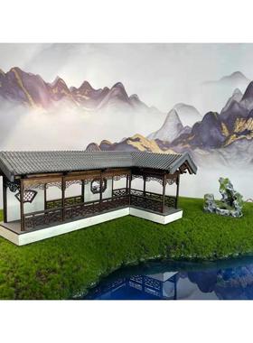 热销古风建筑房屋模型木制模型拼装长廊建筑房子工艺品微缩古建筑