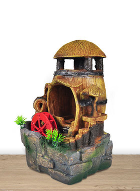 热销流水生财创意田园石头假山雨帘草屋流水喷泉家居摆件
