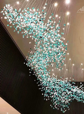 厂家琉璃雕塑空间景观大型玻璃艺术组合水晶吊灯酒店灯饰吊顶工程