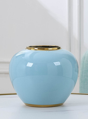 景德镇陶瓷花瓶现代简约装饰品客厅插干花餐桌电镀工艺花器样板房