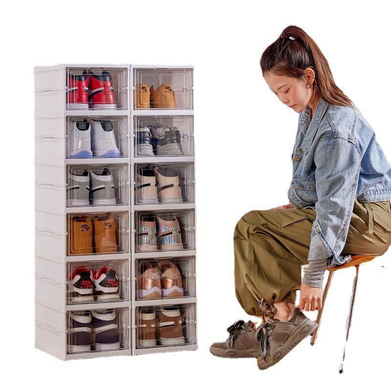透明鞋盒免安装加厚鞋架可折叠一体式鞋柜收纳盒塑料防尘简易欧清,淘宝优惠券,粉丝福利购,淘宝优惠卷