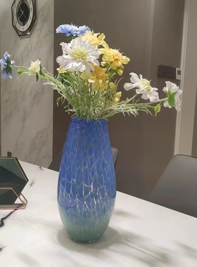 热销彩色玻璃复古简约风花瓶欧式花器桌面水培插花容器电视柜玄关
