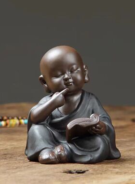 和尚紫砂茶宠精品手工茶玩可养创意功夫小黑金禅意个性客厅小摆件