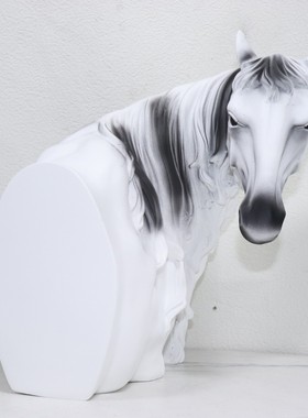 现代简约马首马头白色树脂雕塑摆件样板房售楼部家居玄关客厅装饰