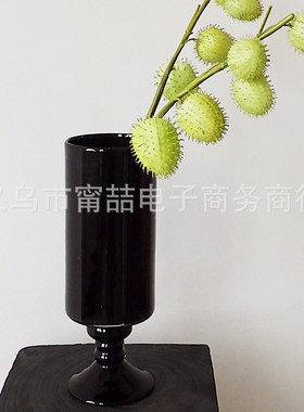 热销高级感法式复古手工黑色民宿中古高级玻璃花瓶客厅插花装饰摆
