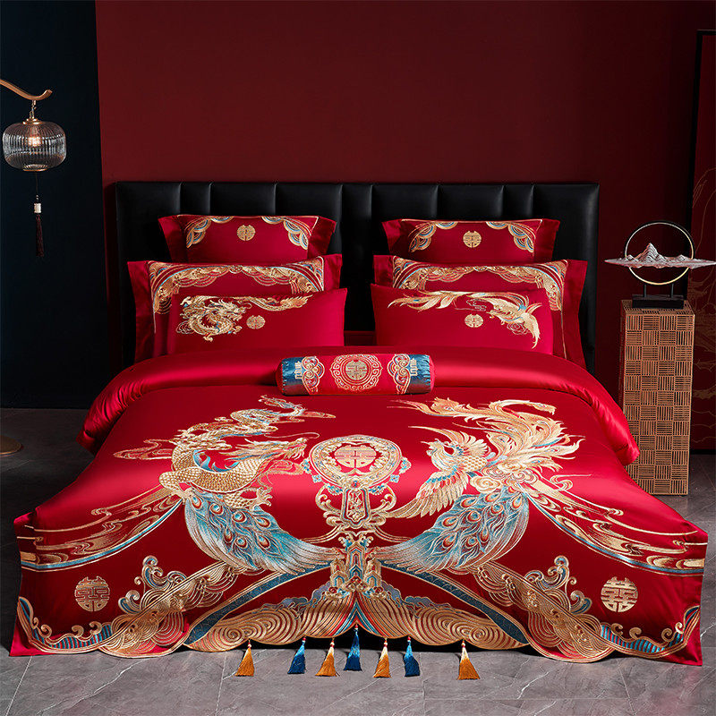 140支高档婚庆四件套大红龙凤刺绣新结婚房嫁喜被床上用品六件套,淘宝优惠券,粉丝福利购,淘宝优惠卷