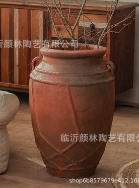 热销双耳景观大陶罐粗陶花盆复古落地陶瓶民宿装饰陶器酒店大堂摆