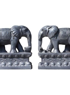 石雕大象一对摆件青石别墅酒店门口招财象庭院看门石头石雕大象