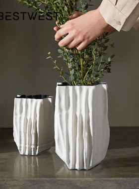 热销博西家居折皱3d打印陶瓷花瓶样板房桌面干花插花瓶装饰摆件软