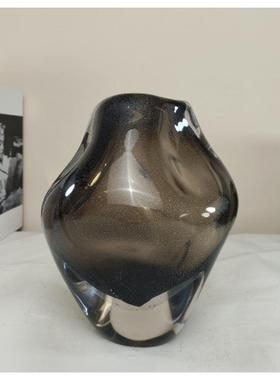 简约现代琥珀色不规则气泡手工创意摆件玻璃花瓶样板房茶几工艺品