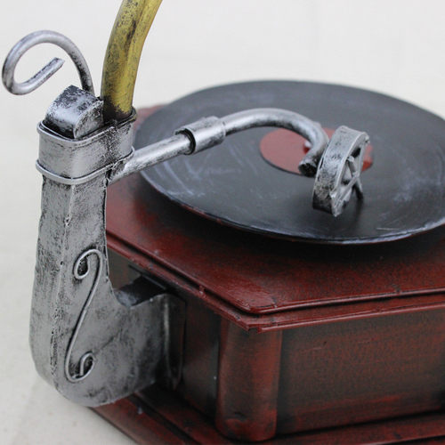 复古六角留声机摆件铁艺模型酒吧咖啡厅店面装饰怀旧黑胶唱机 - 图3