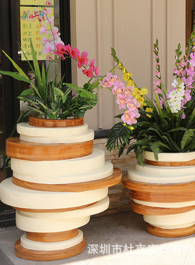 玻璃钢螺旋花盆大型商业开业美陈商场花钵户外广场酒店创意花器