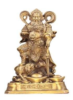 杨铜记虎财神骑虎铜像家用赵公明神像店铺黄铜供奉武财神摆件