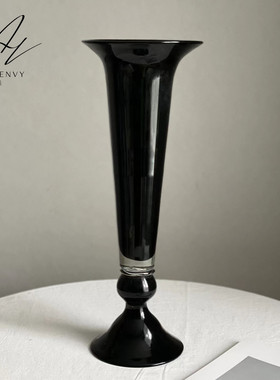 现代简约复古黑色玻璃花瓶家居样板间饰品软装欧式桌面插花花器