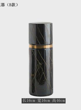 热销轻奢中式陶瓷乌金直筒花瓶工艺品售楼处玄关样板房餐桌装饰品