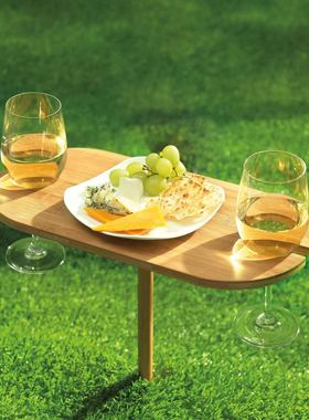 木质式竹制野餐桌户外便携红酒架烧烤野炊插地酒架竹木质红酒架