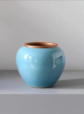 清荷裂纹蓝色陶瓷花瓶摆件景德镇禅意中式客厅样板房酒店软装饰品