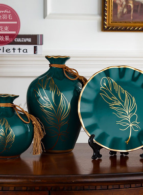 酒店花瓶摆件三件套欧式现代简约创意玄关电视酒柜客厅装饰品