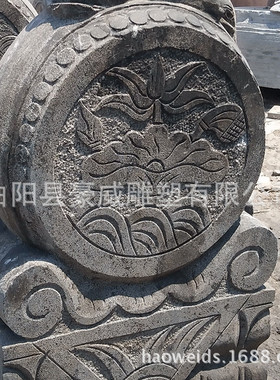 批发仿古门墩大理石青石做旧石鼓狮子抱鼓摆一对石雕抱鼓石